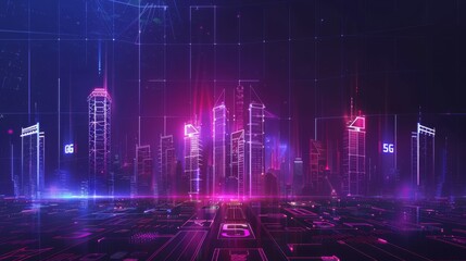 Poster - Technology concept, or high-speed wifi, combined with a city of the future