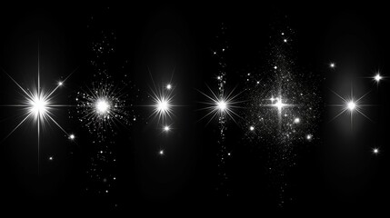 Aufkleber - This art set features a modern set of glowing light effect stars bursts isolated on black background. The design can be used for illustration template art, banners for Christmas celebrations, magic