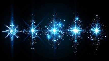 Aufkleber - Concept modern set with glow light effects and sparkles isolated on black. Use as an illustration template, a banner to celebrate Christmas, or a macro flash energy ray.......