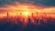 City Skyline: A 3D vector illustration of a city skyline at dawn