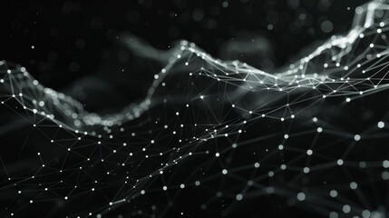 Poster - A low polygonal background with connecting dots and lines that resembles abstract polygonal space. 3D rendering...........................................