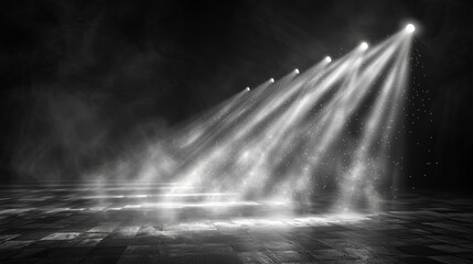 Poster - Set of spotlights lighting. Glowing white light beam isolated on transparent background.