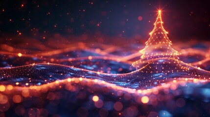 Poster - Wireframe Christmas tree shape. Abstract holiday 3D render.