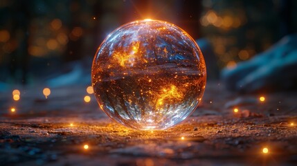 Poster - An abstract magic illustration of a glass sphere of glowing lights on a transparent background
