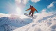 © MUCHIB - Snowboarder at jump inhigh mountains at sunny AI generated