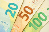 Fototapeta  - European money euro banknotes. Bills of European union currency close up