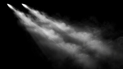 Aufkleber - Flowing water spray mist modern set. Isolated sprayer fog on black transparent background.