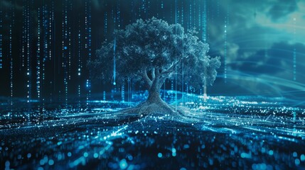 Fototapete - A binary root tree in the future