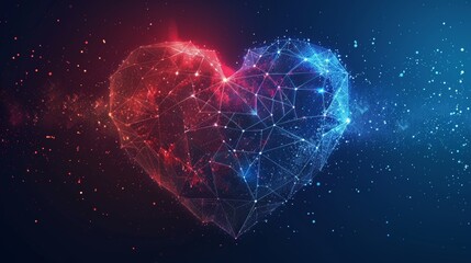 Fototapete - A polygonal heart in the form of a starry sky. Modern EPS 10.