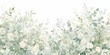 Watercolor, light green and white, delicate flowers and plants pattern