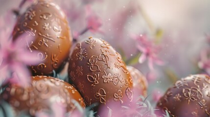 Sticker - A bunch of chocolate eggs sitting on top of a table. Perfect for Easter or food-related designs