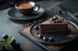 food photography, luxurious chocolate cake, coffee restaurant advertising with empty copy space