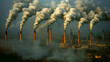 Industrial factories chimneys polluting smoke. Air Quality, Environmental Impact, Global warming. Greenhouse gases