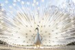 White peacock with feathers displayed majestic and rare