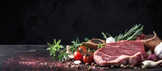 Aufkleber - Raw meat with seasonings and vegetables on a tabletop