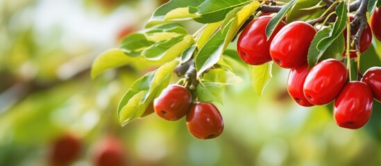 Poster - Close-up of vibrant red berries on tree