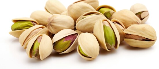 Poster - Pistachios Arranged on White Surface