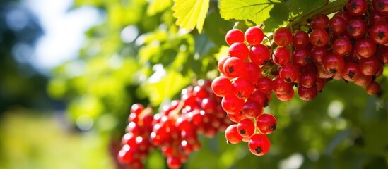 Poster - Red Berries Hanging Tree Close Up
