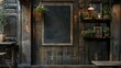 Rustic breakfast spot entrance with a charming blank blackboard sign, set for a custom message