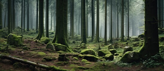 Canvas Print - Mossy rocks in dense forest