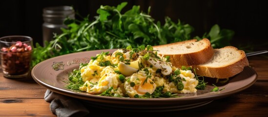 Fototapete - Plate of food with salad and bread