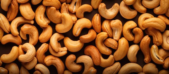 Poster - Close up of cashews on a wooden table