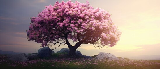 Poster - Purple flowers on tree in field