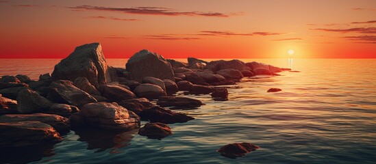 Aufkleber - Beach rocks under sunset