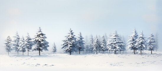 Poster - Snowy trees stand against blue sky
