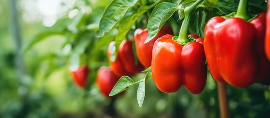 Poster - Red peppers clustered on plant