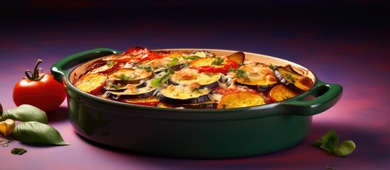 Aufkleber - Ratatouille gratinating in oven on vibrant backdrop