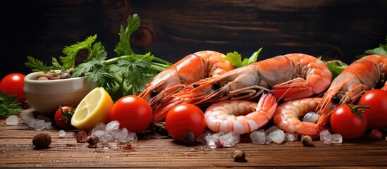 Poster - Shrimp and tomato mix on chilling ice