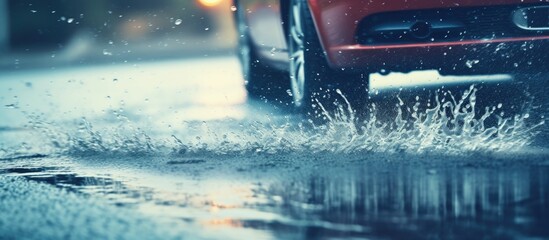 Wall Mural - Car Splashing through Water Puddle