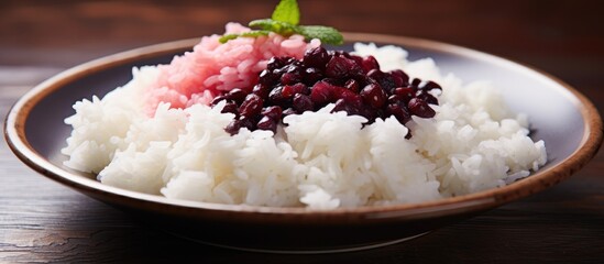 Poster - Bowl filled with rice and beans on a table