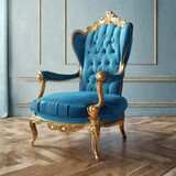 Fototapeta Zwierzęta - Modern style conceptual interior room 3d illustration of a victorian blue chair