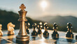 Success and leadership concept with chess on board, blurred background for business, copy space
