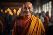 © My Beautiful Picture - Smiling Buddhist monk. Buddhist religion. Taoism religion. Topics related to the Buddhist religion. Meditation, yoga. Confucianism. Monk's retreat. AI.