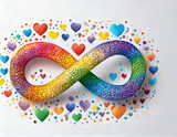 Fototapeta Zwierzęta - World autism awareness day background. Rainbow colored infinity symbol of autism disorder, adhd, neurodiversity, on white background