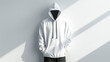 3d hoodie template. White Hoodie  long sleeve with clipping path, hoody for design mockup for print, isolated on white background.