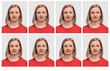 © New Africa - Passport photo, collage. Woman on white background, set of photos