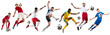 © master1305 - Collage. Young male athletes, football, soccer players in motion with ball isolated on transparent background. Concept of professional sport, competition, tournament, active lifestyle