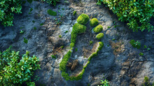 Lush Green Footprint On Rocky Terrain Symbolizing Ecological Awareness