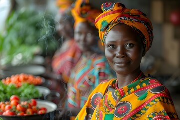 senegalese women's market melody. concept cultural fashion, vibrant colors, traditional crafts, arti