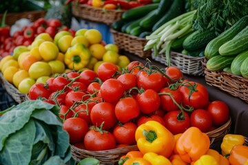 Wall Mural - Assorted fruits and vegetables showcased at the greengrocer