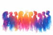 Stylized silhouette of crowd of people, casual mixed group of young adults hanging out, chatting or drinking gathered for nightlife event, simple minimal art style flat design vector, illustration