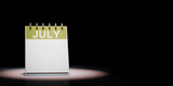 Fototapeta Przestrzenne - July Calendar Spotlighted on Black Background, Blank Day