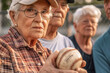 An old woman plays baseball
