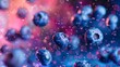 Blueberries flying chaotically in the air, bright saturated background, spotty colors, professional food photo
