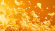 Corn flakes flying chaotically in the air, bright saturated background, spotty colors, professional food photo