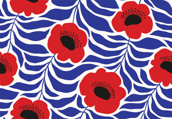 Wall Mural - Cute poppy flower seamless pattern.